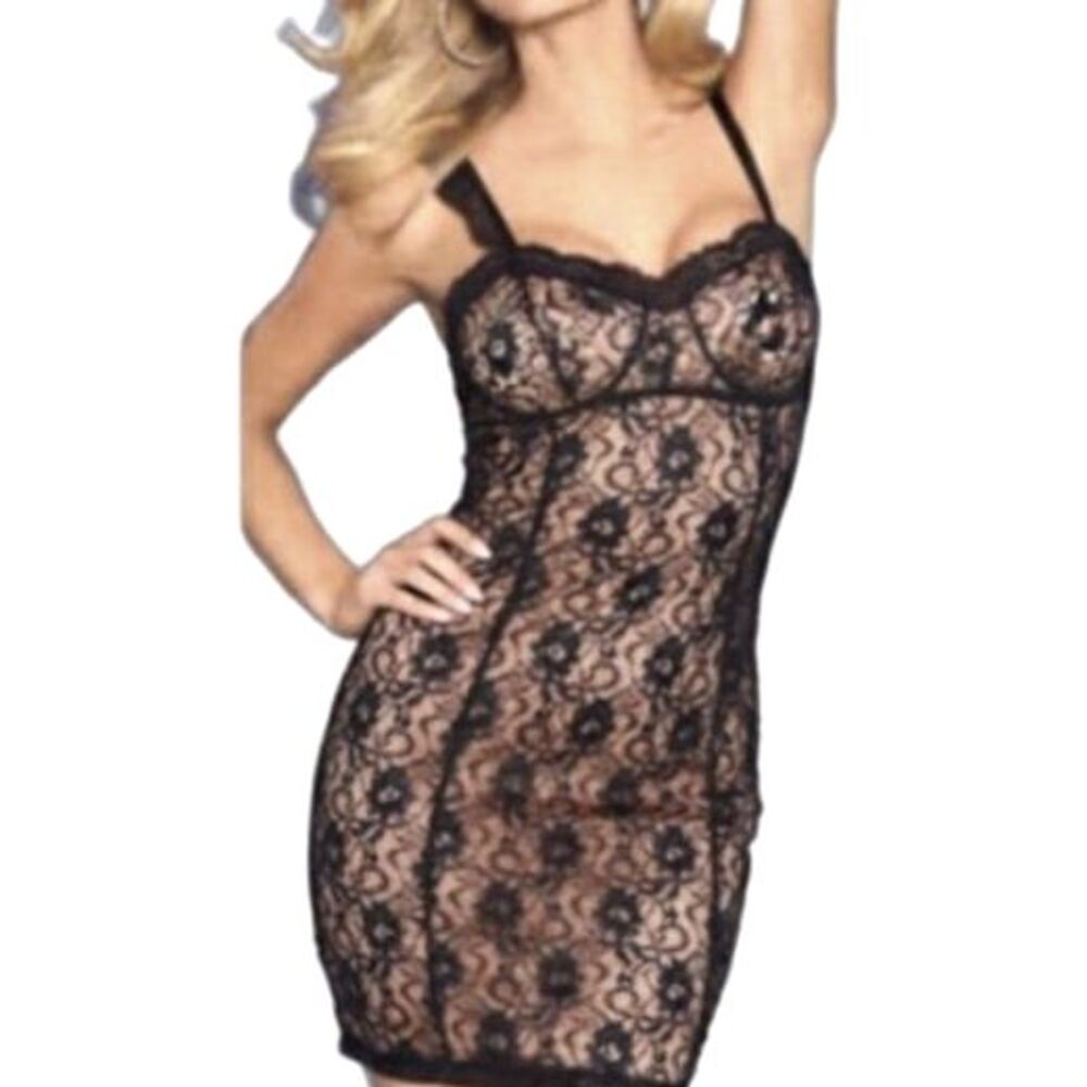 Vintage 90s Frederick’s of Hollywood Black Lace Sleeveless Cocktail Dress Sz 16